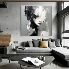 Large Faceless Portrait Oli Painting Abstract Lady Painting Woman Face Artwork Black and White Facial 3D Painting Original Figurative Canvas Art