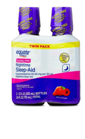 Equate Alcohol-Free Diphenhydramine Nighttime Sleep Aid Liquid, Berry Flavor, 50 mg, 2 x 12 fl oz