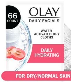Olay Skin Care Daily Facials Hydrating Cleansing Face Wipes, All Skin Types, Fragrance-Free, 66 Count
