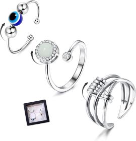 3Pcs Fidget Rings for Anxiety Adjustable Open Stress Relief Stackable Rings Sunflower Opal Spinner Band Ring Set for Women Men