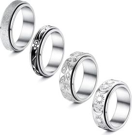 4 Pcs Stainless Fidget Anxiety Ring Spinner Moon Star Ring for Anxiety Stress Relief Roller Band Rings for Women Men Size 5