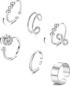 4Pcs Anxiety Rings for Women Girls Fidget Rings Rotable Anti-Anxiety Stress Relief Adjustable Size 7