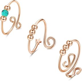 3PCS Spinning Fidget Anxiety Rings for Women Men Anxiety Worry Finger Rings Adjustable Thin Beads Stress Relief Rings