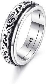925 Sterling Anxiety Rings Fidget Band Ring Stress Relief Rings Fidget Rings for Anxiety Cletic Floral Moon Star Spinner Ring for Women Men Size 6.5