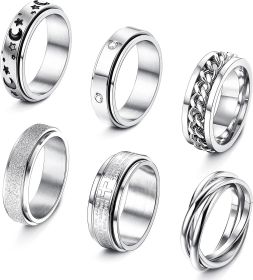 Fidget Ring for Women Adjustable Spinner Rings for Anxiety Moon Star Bead Cubic Zirconia Flower Stress Relief Stackable Ring Set Size 10