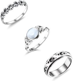 3pcs Stainless Fidget Band Rings for Women Stress Relief Spinner Rings for Anxiety Size 10