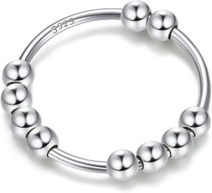925 Sterling Fidget Rings Anti Anxiety Rings With Beads Stress Relief Meditation Rings Stackable Thumb Rings for Women Size 4.5