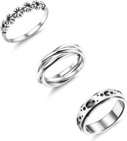 3pcs Stainless Fidget Band Rings for Women Stress Relief Spinner Rings for Anxiety