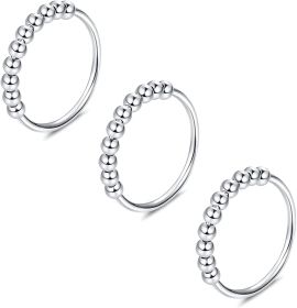 3Pcs Anxiety Rings for Women Men Stainless Spinner Rings Fidget Rings for Anxiety Stress Relief Beads Rings Size 6