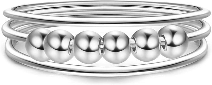 925 Sterling Silver Fidget Rings with Beads Spinner Rings 18K White Gold Plated Stress Relief Anti Anxiety Rings for Women Girls Size 7