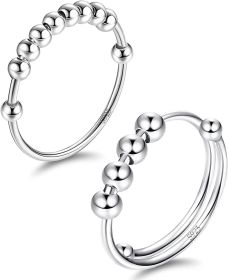925 Sterling Silver Anxiety Ring for Women Men Dainty Bead Spinner Rings Fidget Rings for Women Anxiety Ring with Beads Stress Relief Rings Size 8
