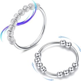 925 Sterling Silver Anxiety Ring for Women Men Retro Stress Relief Spinner Anxiety Bead Rings Fidget Ring for Anxiety Size 7