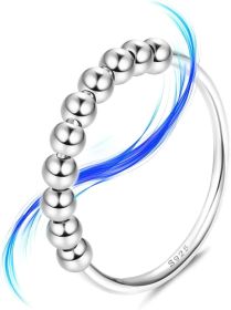 925 Sterling Silver Anxiety Ring Fidget Rings for Women Men Spinner Bead Rings for Women Anxiety Ring with Beads Stress Relief Rings Size 5