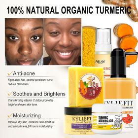 AILKE Turmeric Skin Care, Brightening, Anti Spot, Cleansing, Reduce Acne, With Body Scrub, Lotion, Face Cream, Soap, Toner