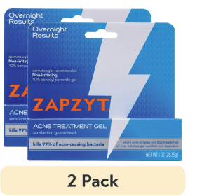(2 pack) ZAPZYT Maximum Strength 10% Benzoyl Peroxide Acne Treatment Gel, All Skin Types, 1 oz