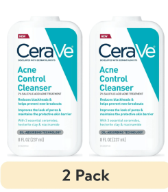 (2 pack) CeraVe Acne Face Wash, Acne Cleanser with Salicylic Acid and Purifying Clay for Oily Skin, 8 fl oz
